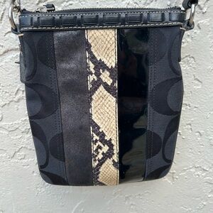 Coach Signature Logo Crossbody Purse Bag with genuine leather trim Black